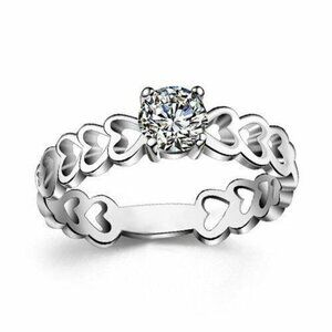 🌸Lovely Anillos Hollow Heart Round Cut Moissanite Eternity Ring for Women, K770